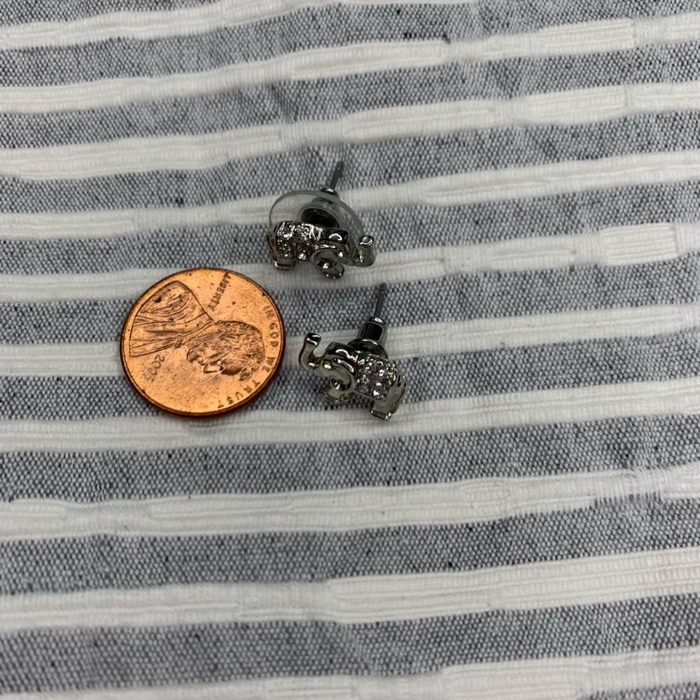 Silver Elephant Rhinestone Small Stud Earrings - image 4